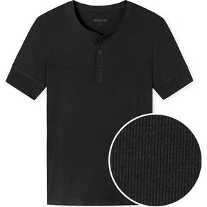 SCHIESSER Retro Rib T-shirt (1-pack) - heren shirt korte mouwen dubbelrib biologisch katoen knoopsluiting zwart - Maat: S
