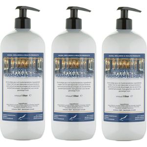 Douchegel Hammam Herbal 1 liter - set van 3 stuks - met gratis pomp - showergel