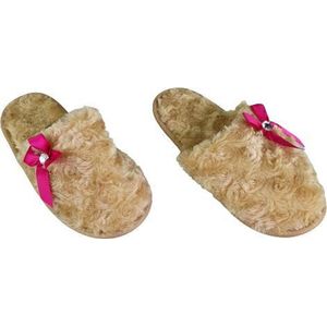 Pantoffels Slippers Met Roze Boog - Lichtbruin - Maat 39 - Pantoffels Dames – Pantoffels meisjes - Warme pantoffels – Sloffen - Sloffen dames – Sloffen meisjes – Winter - Kerst cadeau – Kerstcadeau – Kerst – Sinterklaas – Cadeau – Warm - Cozy