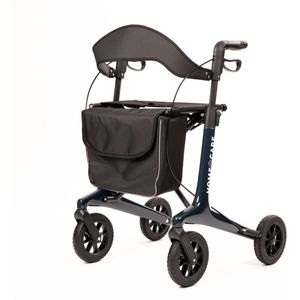 Homecare premium lichtgewicht carbon rollator van 5,4 kg - Draaggewicht 150 kg - Met grote softwielen - Opvouwbaar - Inclusief luxe tas- Met parkeerrem en stevige rugleuning - Blauw