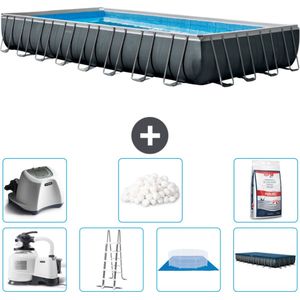 Intex Rechthoekig Ultra XTR Frame Zwembad - 975 x 488 x132 cm - Inclusief Pomp - Ladder - Grondzeil - Afdekzeil Zoutwatersysteem - Filterbollen - Zwembadzout