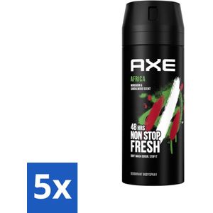 5 x Axe - Deodorant Bodyspray - 48hrs Non Stop Fresh - Africa - Mandarin & Sandalwood - 150 ml - 48 Uur Bescherming - Geurbeheersing - Deodorant Spray