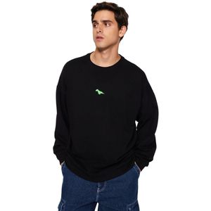 Trendyol Antracietkleurige Ronde Hals, Oversized/Wijd Model, Fleece Aan De Binnenkant, Pinguïnborduursel Tmnaw24Sw00064