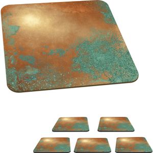 Onderzetters voor glazen - Brons - Roest - Blauw - 10x10 cm - Glasonderzetters - 6 stuks