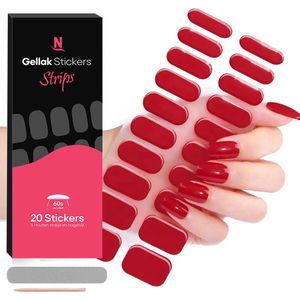 Nagelstad - Gellak Stickers - Cherry Red - Gel Strips / Wrap Set - 20 Stuks + Houtje & Nagelvijl
