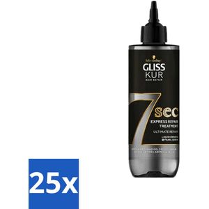 25 x Gliss-Kur - 7 Sec Express Repair Treatment - Ultimate Repair - Herstelt Intensief - 200 ml - Parelserum - Glans - Haarbreuk - Gliss Kur