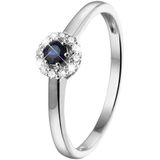 Lucardi - Dames Ring - Witgoud - 14 Karaat - Saffier en 12 Diamanten 0.08ct