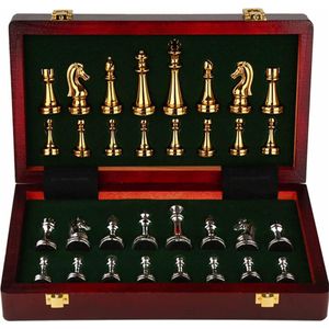Schaakbord - Schaakspel schaakbord hout hoogwaardig, puur metalen schaken, Ambacht, schaakcassette middeleeuwen, inklapbaar, met opbergdoos