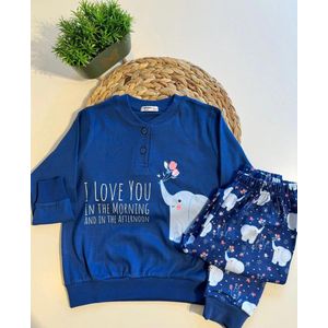 Aydogan Kinder Pyjama - 100% Katoen - Olifant Thema - D.Blauw - Maat 6