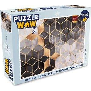 Puzzel Abstract - Kubus - Goud - Patronen - Zwart - Wit - Legpuzzel - Puzzel 1000 stukjes volwassenen