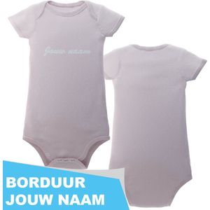 Baby Rompertje met Naam Geborduurd – Persoonlijk Kraamcadeau – Powder Pink – 0-3 Maanden – Voor Meisje