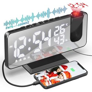 Projectiewekker, digitale radiowekker met 4 helderheidsniveaus, 7,5"" LED-display, digitale klok met dubbele wekker- en snoozefunctie