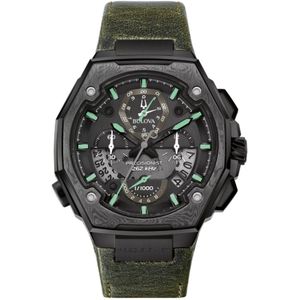 Bulova Precisionist X Special Edition 98B355 Horloge - Leer - Groen - Ø 44 mm