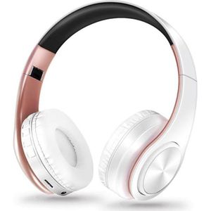 DrPhone Draadloze Bluetooth 5.0 Koptelefoon met 4 functies - SD kaart - FM - AUX - Handsfree Met Microfoon & Diepe Bass - Wit/Rose