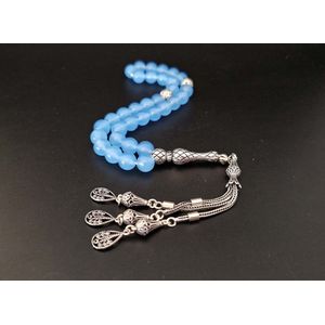 Handgemaakte Tasbih Zilver 925 en Natuursteen ""Blauwe Jade "" -Tasbih met tassel ""Druppels""-Mooi cadeau voor Moederdag, Vaderdag, vrienden en familie