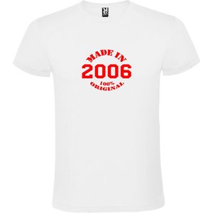 Wit T-Shirt met “Made in 2006 / 100% Original “ Afbeelding Rood Size L