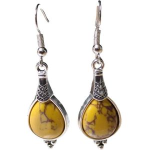 Aramat Jewels Oorhangers - Boho Druppel Oorhangers – Gele Steen – 52x15mm - Koper - Vrouwen - Volwassenen - [50mm]