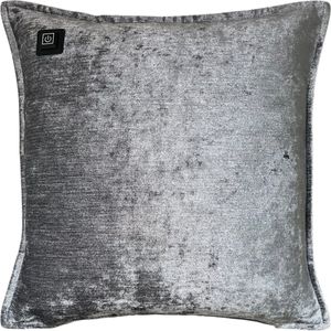 Warmpi® Draadloos Warmtekussen incl. Warmpi® Powerbank (10.000mah) - Chenille Zilver - Elektrisch verwarmd sierkussen heeft ook kabel van 2.5m voor opwarming via stopcontact of USB Poort - 3 warmtestanden - Afmeting kussen 45x45 cm - zacht Chenille