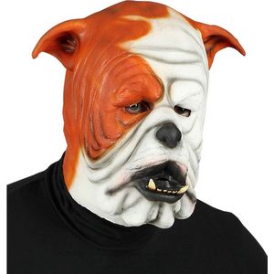 Widmann - Hond & Dalmatier Kostuum - Masker Bulldog Winston - Bruin, Wit / Beige - Carnavalskleding - Verkleedkleding