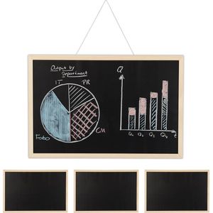 Relaxdays 4x krijtbord met houten lijst - 40 x 60 cm - memoboard voor aan de muur - zwart