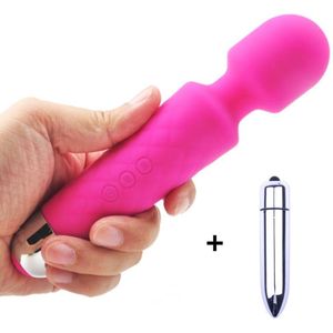 Massage Vibrator Oplaadbaar Roze + Mini Bullet Metallic - Massager - Multifunctioneel in gebruik - Spannend voor koppels - Sex speeltjes - Sex toys - Erotiek - Bullet - Sexspelletjes voor mannen en vrouwen – Seksspeeltjes - Stimulator