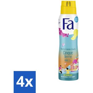 4 x Fa - Deodorant Spray - Mediterranean Jewels - Orchidee & Citrus - 48 uur Bescherming - 150 ml - Deodorant Spray - Fa - Mediterrane Geur - Orchidee - Citrus