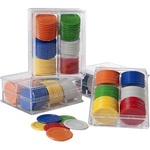 Roulettefiches 240 st. 25mm - Geschikt voor alle leeftijden en 4 spelers - Inclusief 4 transparante casettes - Gemengde kleuren