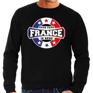 Have fear France is here sweater met sterren embleem in de kleuren van de Franse vlag - zwart - heren - Frankrijk supporter / Frans elftal fan trui / EK / WK / kleding L