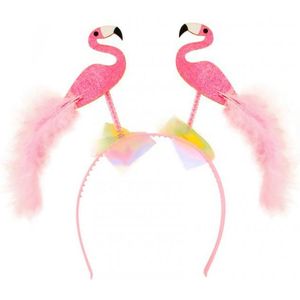 KIMU Haarband Flamingo's - Diadeem Licht Roze Veertjes Tiki Hawaii Party Festival
