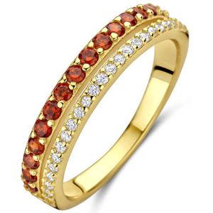 New Bling - 9NB-1578-54 - 925 zilveren ring met rode en witte zirconia stenen - goudkleurig