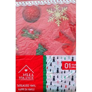 Kersttafelkleed-Vinyl-Rood-200x140-Afneembaar met vochtige doek-Feestdagen kerst tafelkleed