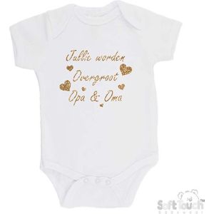 100% katoenen Romper ""Jullie worden overgroot opa & oma"" Unisex Katoen Wit/Goud GLITTER/roze Maat 62/68 Zwangerschap aankondigen - Bekendmaking zwangerschap - Zwangerschapsaankondiging