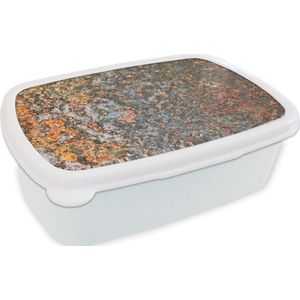 Broodtrommel Wit - Lunchbox - Brooddoos - Roest - Metaal - Vintage - Grijs - Abstract - 18x12x6 cm - Volwassenen