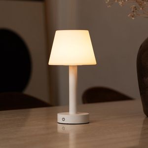 Tavellio – Tafellamp Zoë – Wit – Handgemaakt – 100% Hout – Dimbaar, Draadloos & USB – Touch schakelaar – Oplaadbare Tafellamp – Tafellamp op Accu en Batterij – Bureaulamp – Leeslamp Kampeerlamp – Nachtlampje – Tafellamp Binnen en Buiten – 28CM