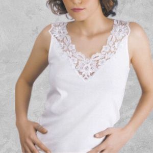 2 Pack dames hemd met Kant - 100% katoen - Wit- Maat 5XL