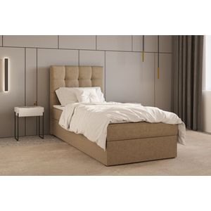 InspireME - Boxspring Bed 05 - Luxe en Comfort - Inclusief Topmatras - Verkrijgbaar in Meerdere Maten - Boxspringbed 05 (Cappuccino - Hugo 23, 90x200 cm)