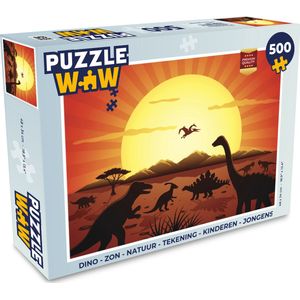 Puzzel Dino - Zon - Natuur - Tekening - Kinderen - Jongens - Legpuzzel - Puzzel 500 stukjes