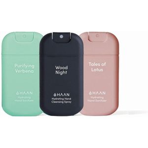 HAAN Hand Sanitizer 3-Pack Mix Handspray Handverzorging Navulbaar 3x 30ml Purifying Verbena, Tales of Lotus & Wood Night