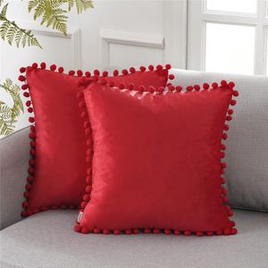 Fluwelen kussenslopen met pompons, effen, decoratief, hoofdkussen, zitkussen, voor de bank, slaapkamer, kantoor, auto