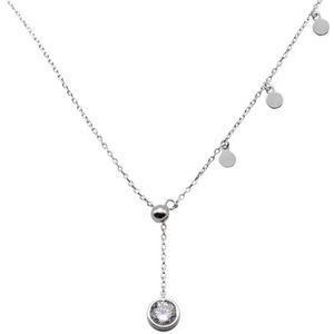 Ketting dames - zilverkleurige ketting - Zirkonia hanger - muntjes - cadeau voor vrouw - Liefs Jade