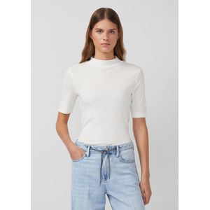 s.Oliver - T-shirt - Offwhite - Zomershirt met Opstaande Kraag en in Rib-optiek