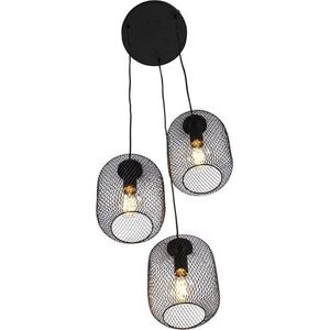 QAZQA bliss_mesh - Industriele Hanglamp eettafel - 3 lichts - Ø 450 mm - Zwart - Industrieel - Woonkamer | Slaapkamer | Keuken