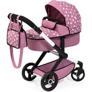 Bayer Design Combi Poppenwagen XEO - Roze met Witte Stippen - Meerdere functies