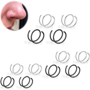 12 stuks chirurgisch stalen cirkel neuspiercings met glitter- en septumringen