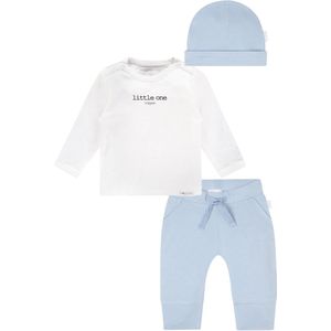 Noppies kledingset - 3delig - Broek Naupli lichtblauw - Shirt Hester wit - Muts Nimbin - Maat 62
