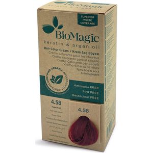 Natuurlijke Biologische haarverf, verrijkt met Keratine en Arganolie, zonder Ammoniak, PPD en Resorcinol- ROOD KASTANJE BRUIN 4/58 - Je haar kleuren en verzorgen in één met BioMagic permanente haarverf! - Organic - Dierproefvrij - 100% Grijsdekkend