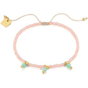 Twice As Nice Armband in goudkleurig edelstaal, roze en turquoise steentjes 15 cm+4 cm