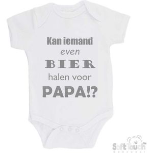 100% katoenen Romper ""Kan iemand even bier halen voor papa!?"" Vader Vaderdag Papa Unisex Katoen Wit/grijs Maat 62/68