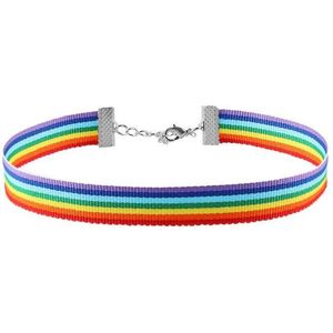 Gay Pride Choker - Regenboog Ketting - Collier - Rainbow met textiel - 37 cm - 1 stuks