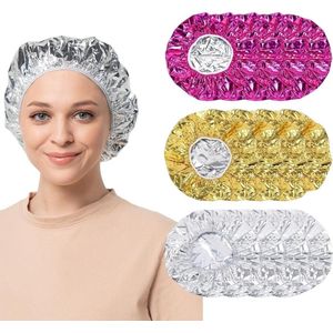 12 stuks thermo-haarkappen van aluminiumfolie - Set van 12 verwarmde haardoppen voor een optimale haarbehandeling - Waterdichte herbruikbare douchemutsen met elastische badmuts.